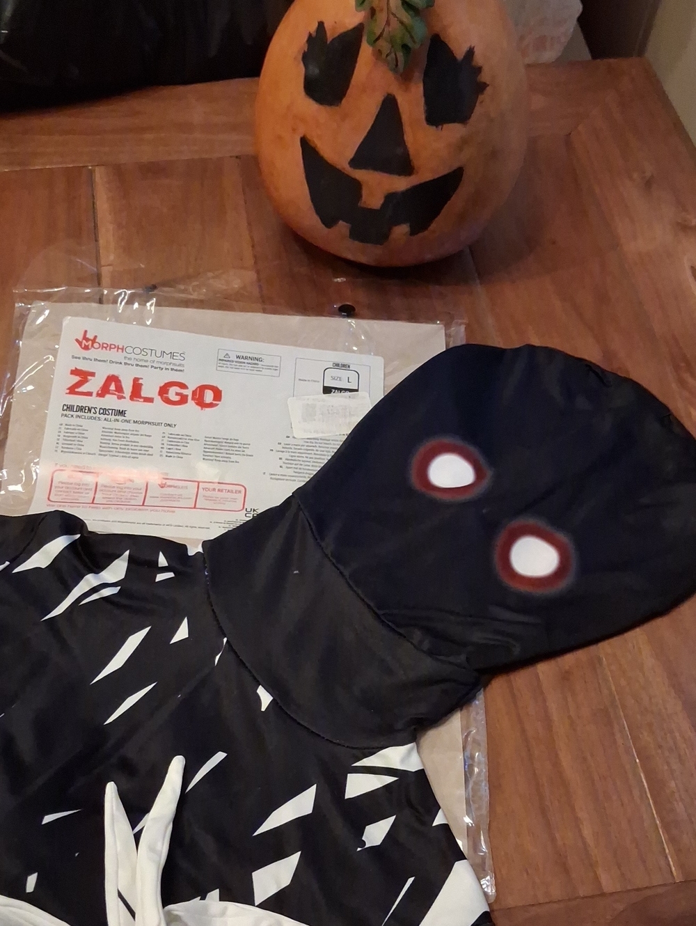 Kid's Size L, Morph Suit Halloween Costume, Black & White, Zalgo